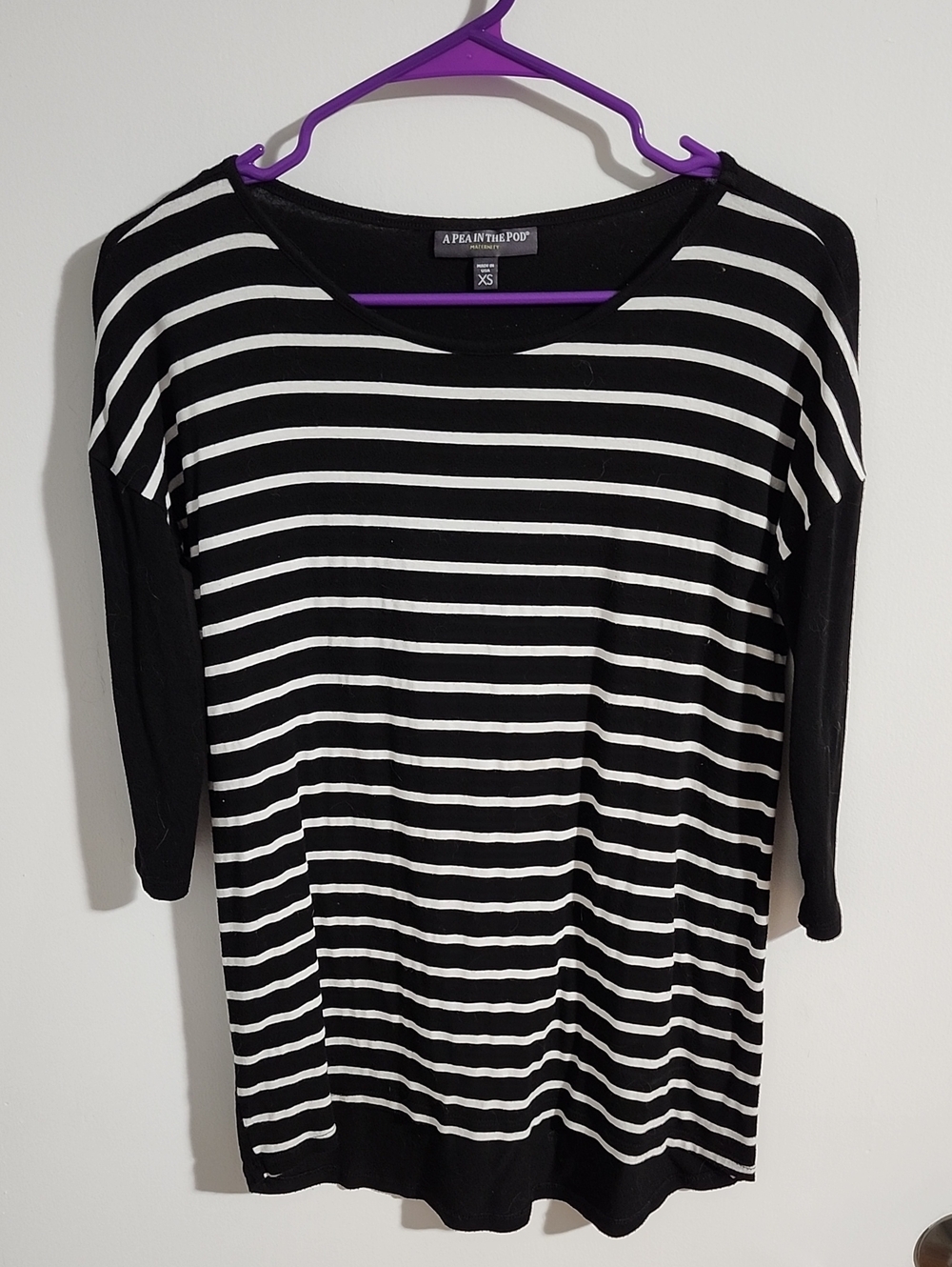 Maternity - A Pea in the Pod Black and White Striped Mid-Sleeve Tee